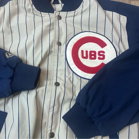 Chicago Cubs Majestic Cooperstown Collection Pinstripe Jacket Mens Size Large - Picture 2 of 16